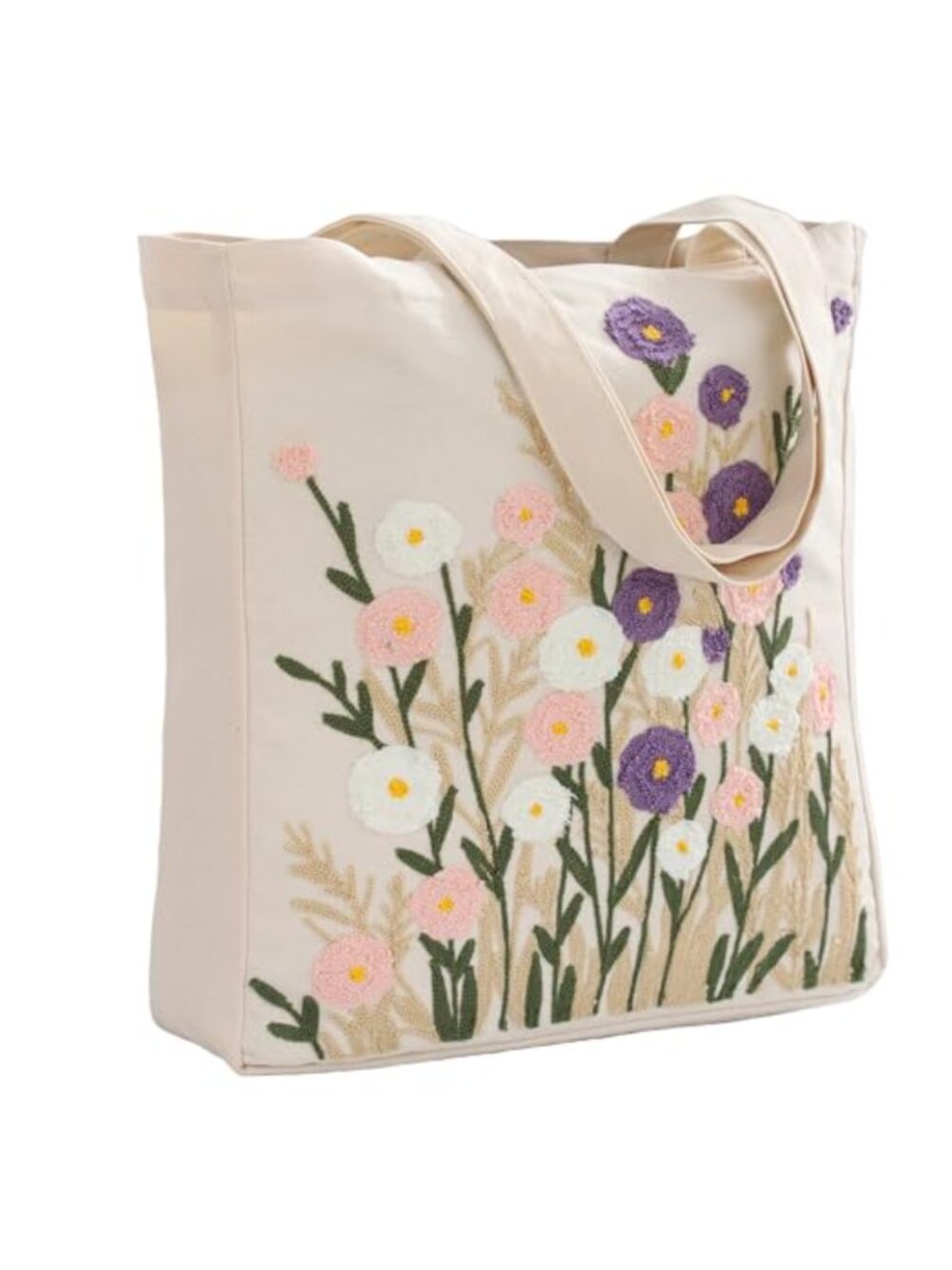 Embroidered Canvas Tote Bag Reusable Cotton Grocery Shopping Bag
